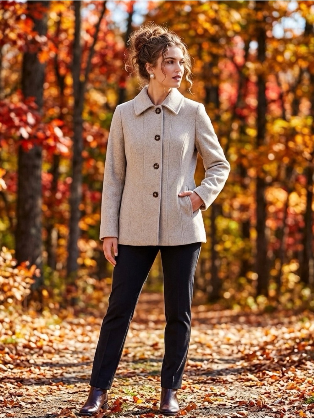 Croft & Barrow Women’s Single Breasted Long Sleeve Wool Blend Peacoat Size Large